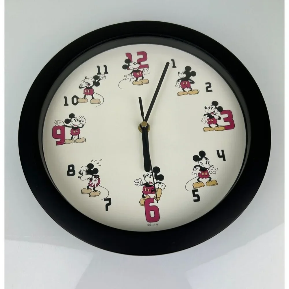 Disney It's Mickey Mouse Time Wall Clock Round Circular Black Red White Tested